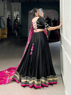 Lorenvalley Fashion Black Silk Georgette Lace Touch Up Lehenga Choli with Dupatta | Grocsy