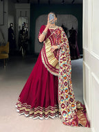 Lorenvalley Fashion Maroon Silk Georgette Lace Touch Up Lehenga Choli with Dupatta | Grocsy