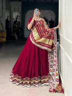 Lorenvalley Fashion Maroon Silk Georgette Lace Touch Up Lehenga Choli with Dupatta | Grocsy