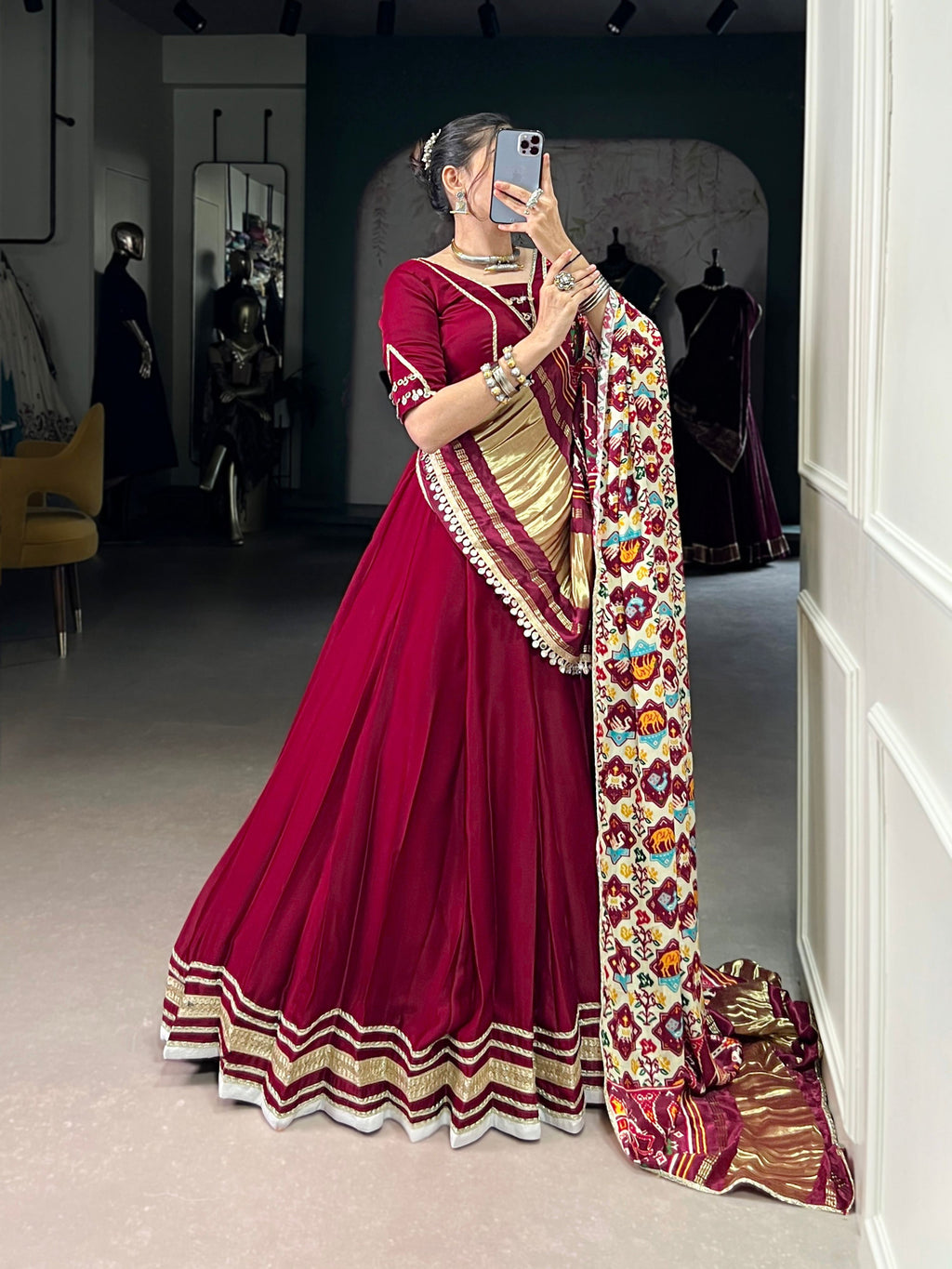Lorenvalley Fashion Maroon Silk Georgette Lace Touch Up Lehenga Choli with Dupatta | Grocsy