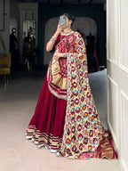 Lorenvalley Fashion Maroon Silk Georgette Lace Touch Up Lehenga Choli with Dupatta | Grocsy
