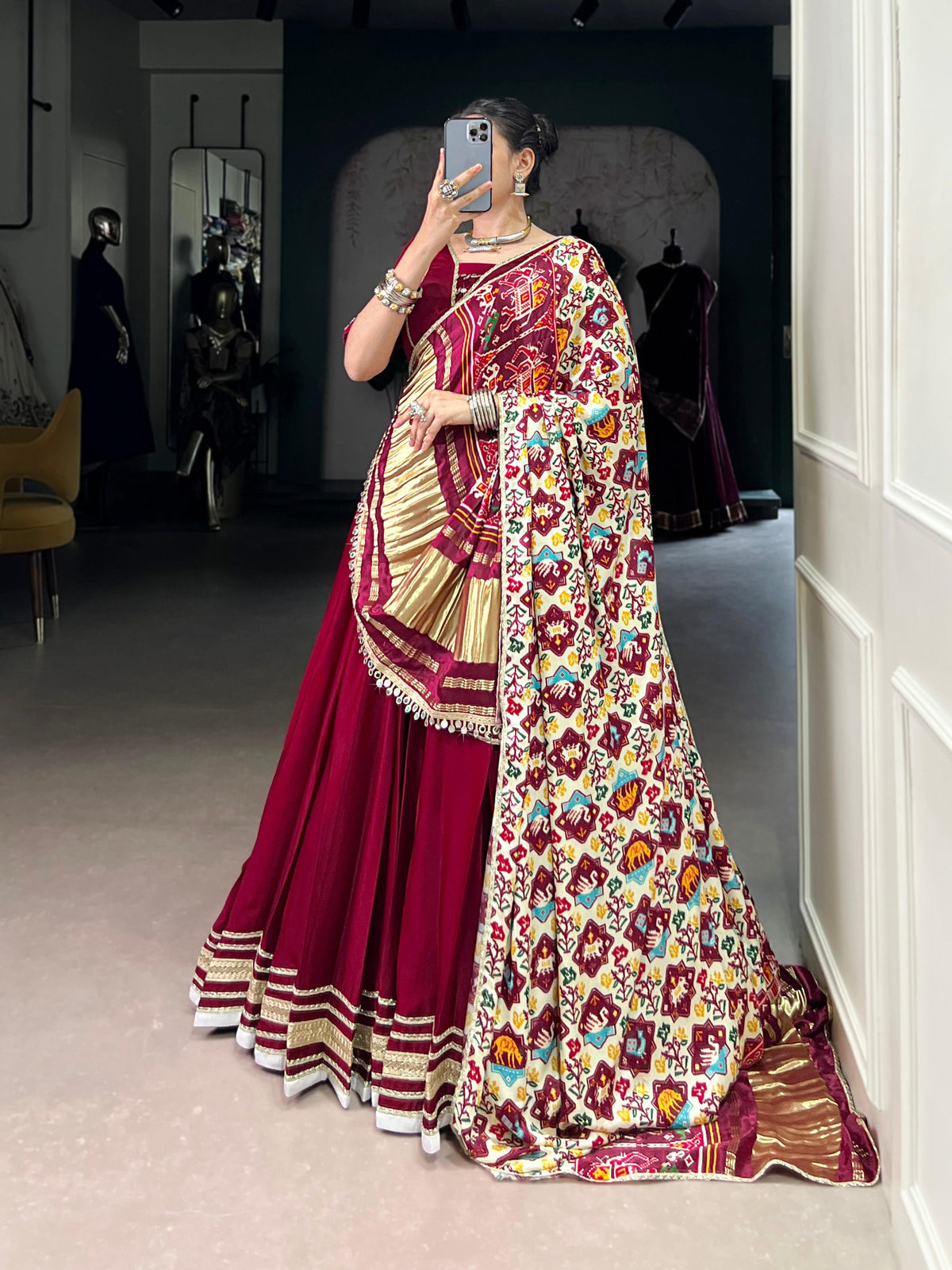 Lorenvalley Fashion Maroon Silk Georgette Lace Touch Up Lehenga Choli with Dupatta | Grocsy