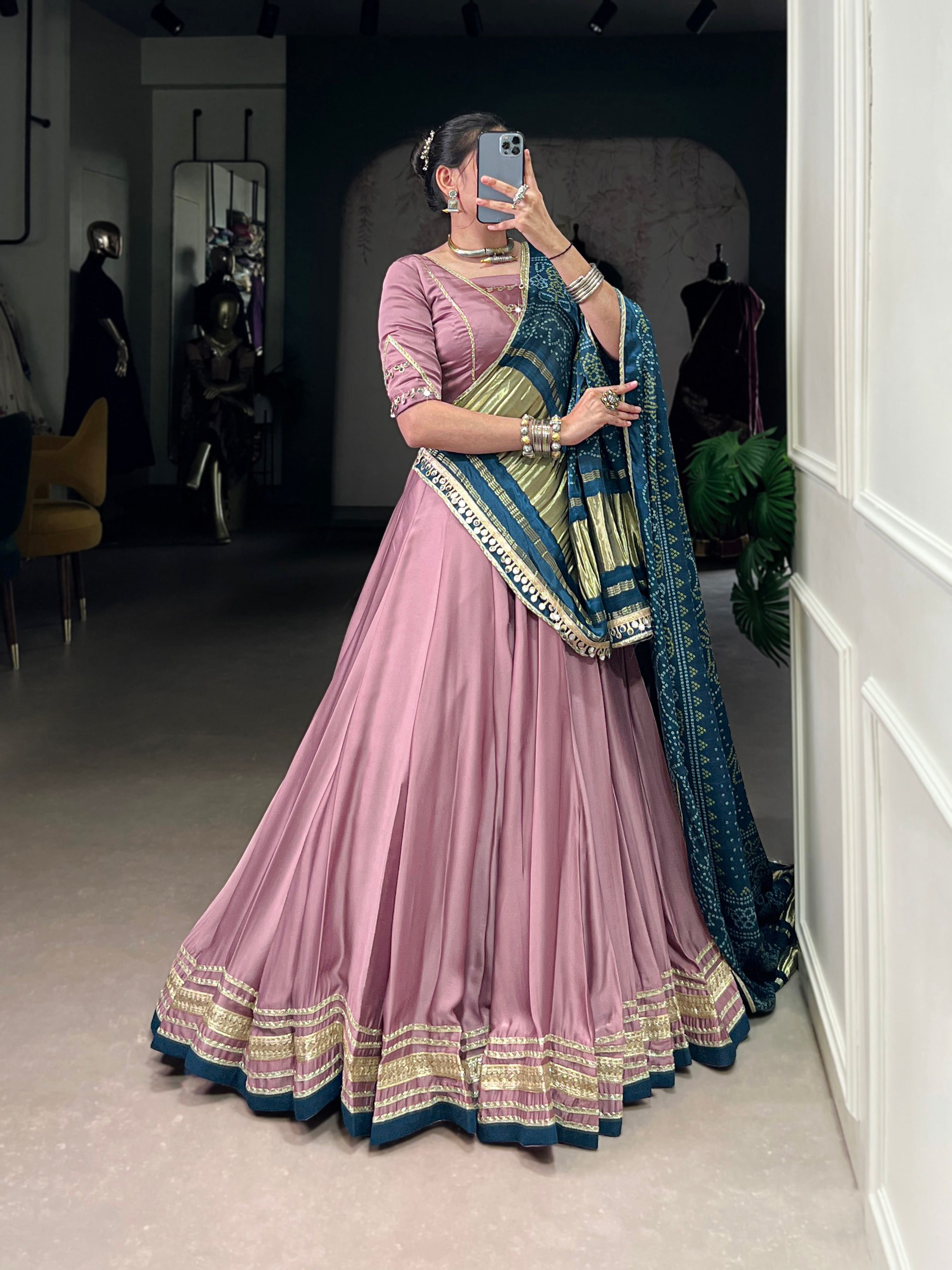 Lorenvalley Fashion Onion Pink Silk Georgette Lace Touch Up Lehenga Choli with Dupatta | Grocsy