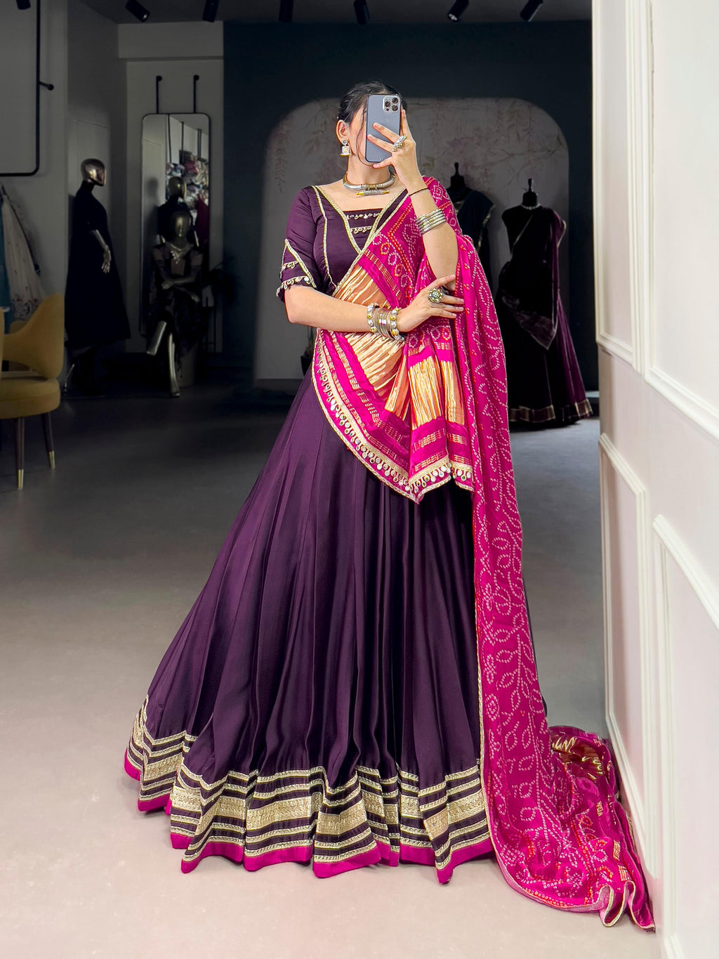 Lorenvalley Fashion Purple Silk Georgette Lace Touch Up Lehenga Choli with Dupatta | Grocsy