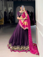 Lorenvalley Fashion Purple Silk Georgette Lace Touch Up Lehenga Choli with Dupatta | Grocsy