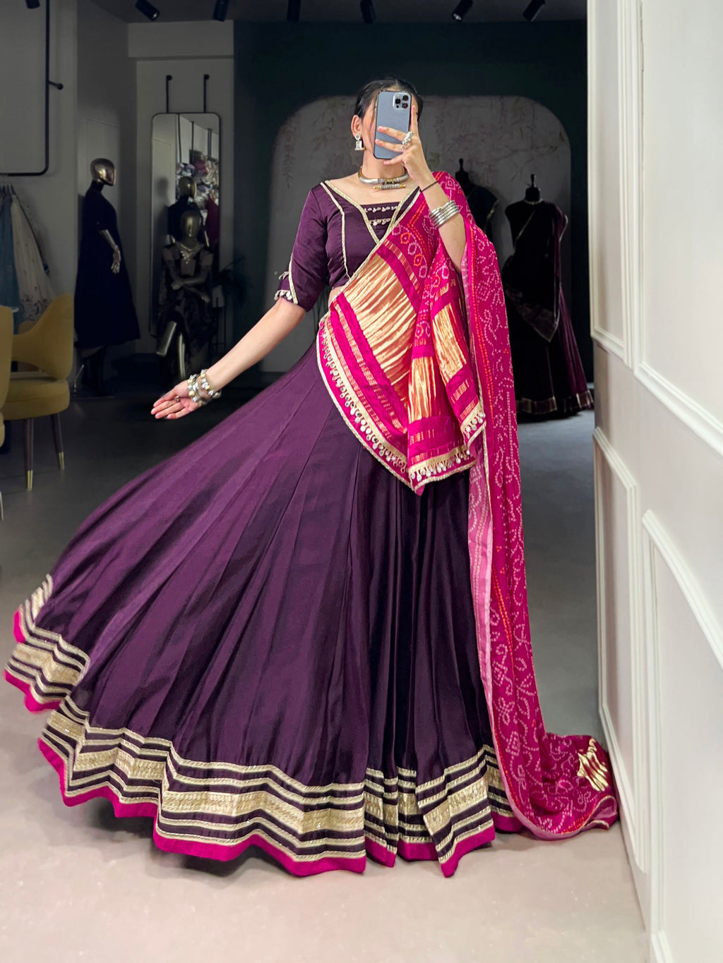 Lorenvalley Fashion Purple Silk Georgette Lace Touch Up Lehenga Choli with Dupatta | Grocsy