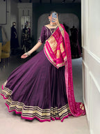 Lorenvalley Fashion Purple Silk Georgette Lace Touch Up Lehenga Choli with Dupatta | Grocsy