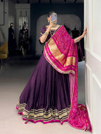 Lorenvalley Fashion Purple Silk Georgette Lace Touch Up Lehenga Choli with Dupatta | Grocsy