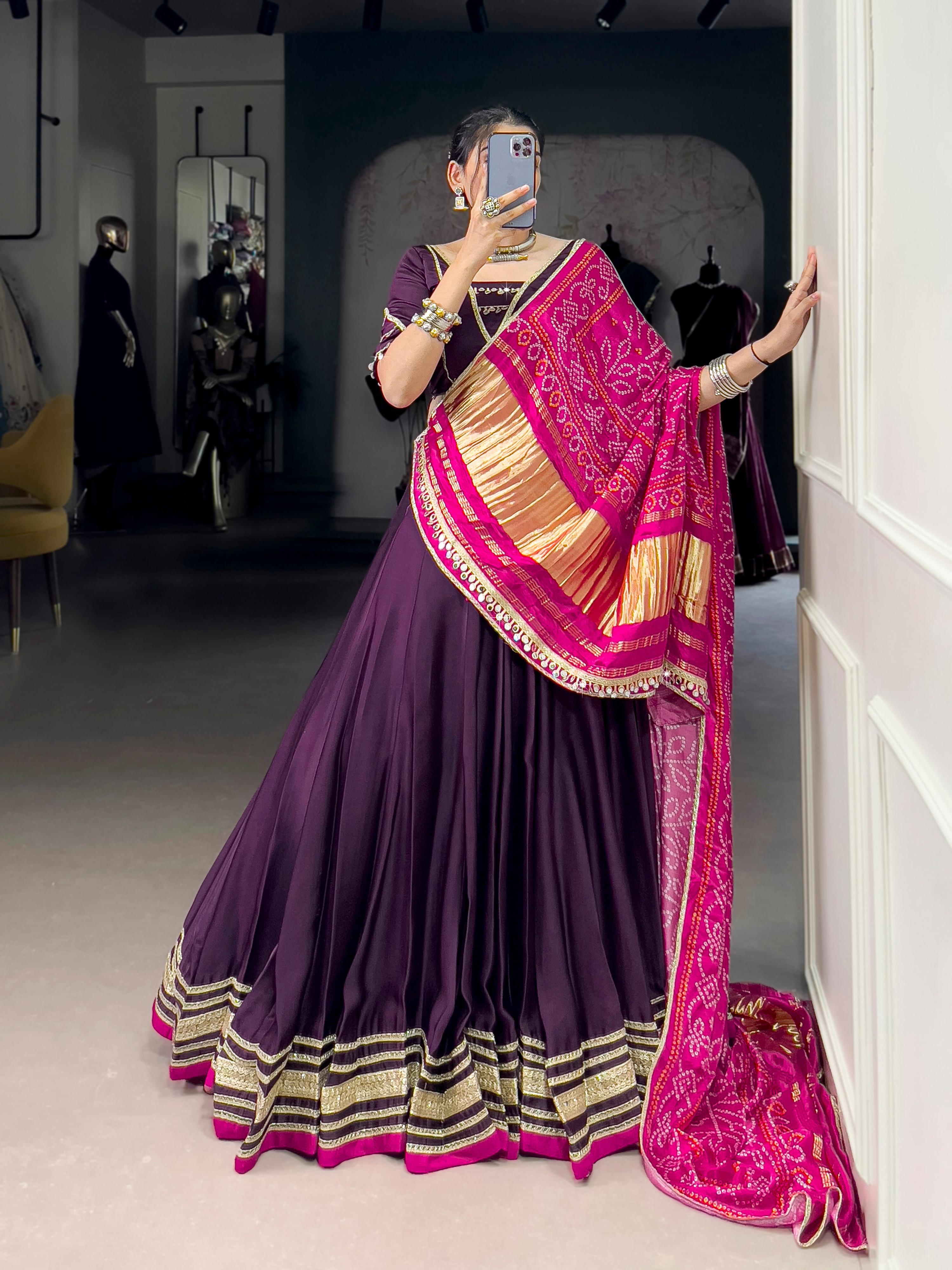 Lorenvalley Fashion Purple Silk Georgette Lace Touch Up Lehenga Choli with Dupatta | Grocsy