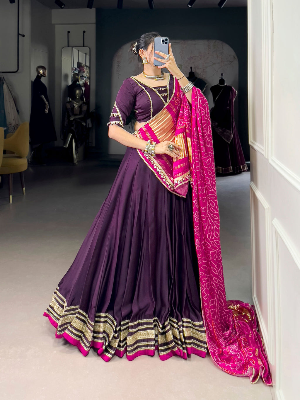 Lorenvalley Fashion Purple Silk Georgette Lace Touch Up Lehenga Choli with Dupatta | Grocsy