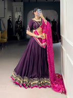 Lorenvalley Fashion Purple Silk Georgette Lace Touch Up Lehenga Choli with Dupatta | Grocsy