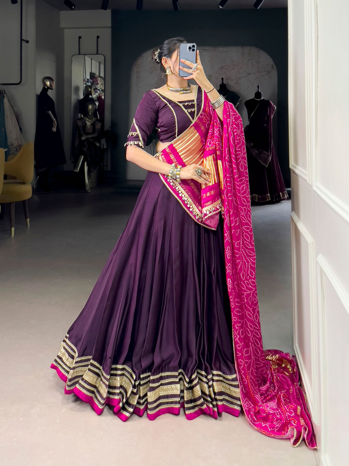 Lorenvalley Fashion Purple Silk Georgette Lace Touch Up Lehenga Choli with Dupatta | Grocsy