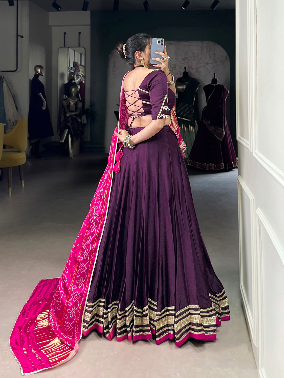 Lorenvalley Fashion Purple Silk Georgette Lace Touch Up Lehenga Choli with Dupatta | Grocsy