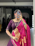 Lorenvalley Fashion Purple Silk Georgette Lace Touch Up Lehenga Choli with Dupatta | Grocsy