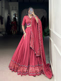 Lorenvalley Fashion Darkpink Pure Rayon Original Mirror Gamthi Work With Gotta Patti Lace Touch Up Lehenga Choli with Dupatta | Grocsy