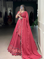 Lorenvalley Fashion Darkpink Pure Rayon Original Mirror Gamthi Work With Gotta Patti Lace Touch Up Lehenga Choli with Dupatta | Grocsy