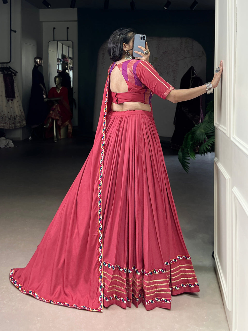 Lorenvalley Fashion Darkpink Pure Rayon Original Mirror Gamthi Work With Gotta Patti Lace Touch Up Lehenga Choli with Dupatta | Grocsy