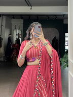 Lorenvalley Fashion Darkpink Pure Rayon Original Mirror Gamthi Work With Gotta Patti Lace Touch Up Lehenga Choli with Dupatta | Grocsy