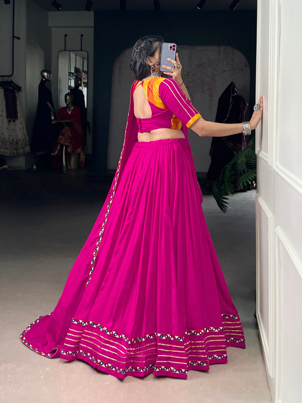 Lorenvalley Fashion Pink Pure Rayon Original Mirror Gamthi Work With Gotta Patti Lace Touch Up Lehenga Choli with Dupatta | Grocsy