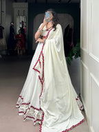 Lorenvalley Fashion White Pure Rayon Original Mirror Gamthi Work With Gotta Patti Lace Touch Up Lehenga Choli with Dupatta | Grocsy