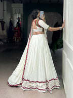Lorenvalley Fashion White Pure Rayon Original Mirror Gamthi Work With Gotta Patti Lace Touch Up Lehenga Choli with Dupatta | Grocsy