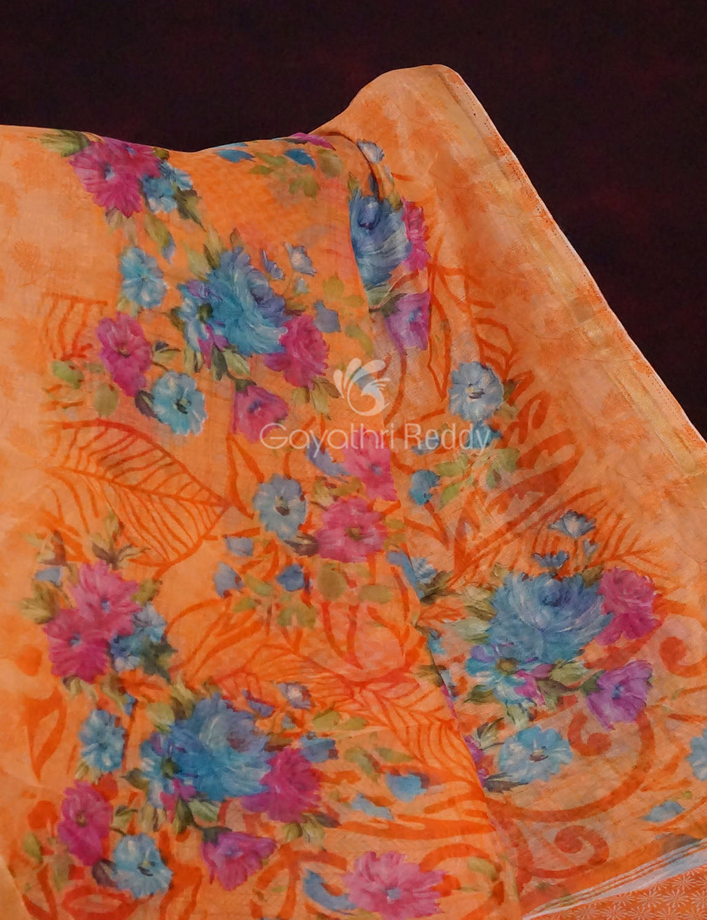 Orange Colour Print Design Semi Chanderi Saree By Gayathri Reddy Designer Studio | Grocsy