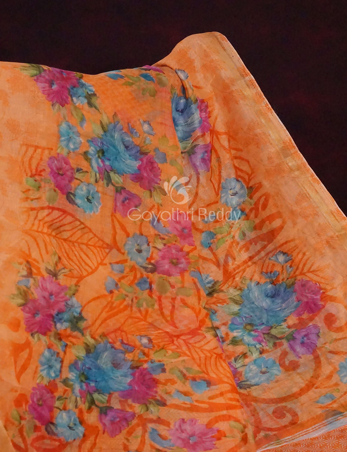 Orange Colour Print Design Semi Chanderi Saree By Gayathri Reddy Designer Studio | Grocsy