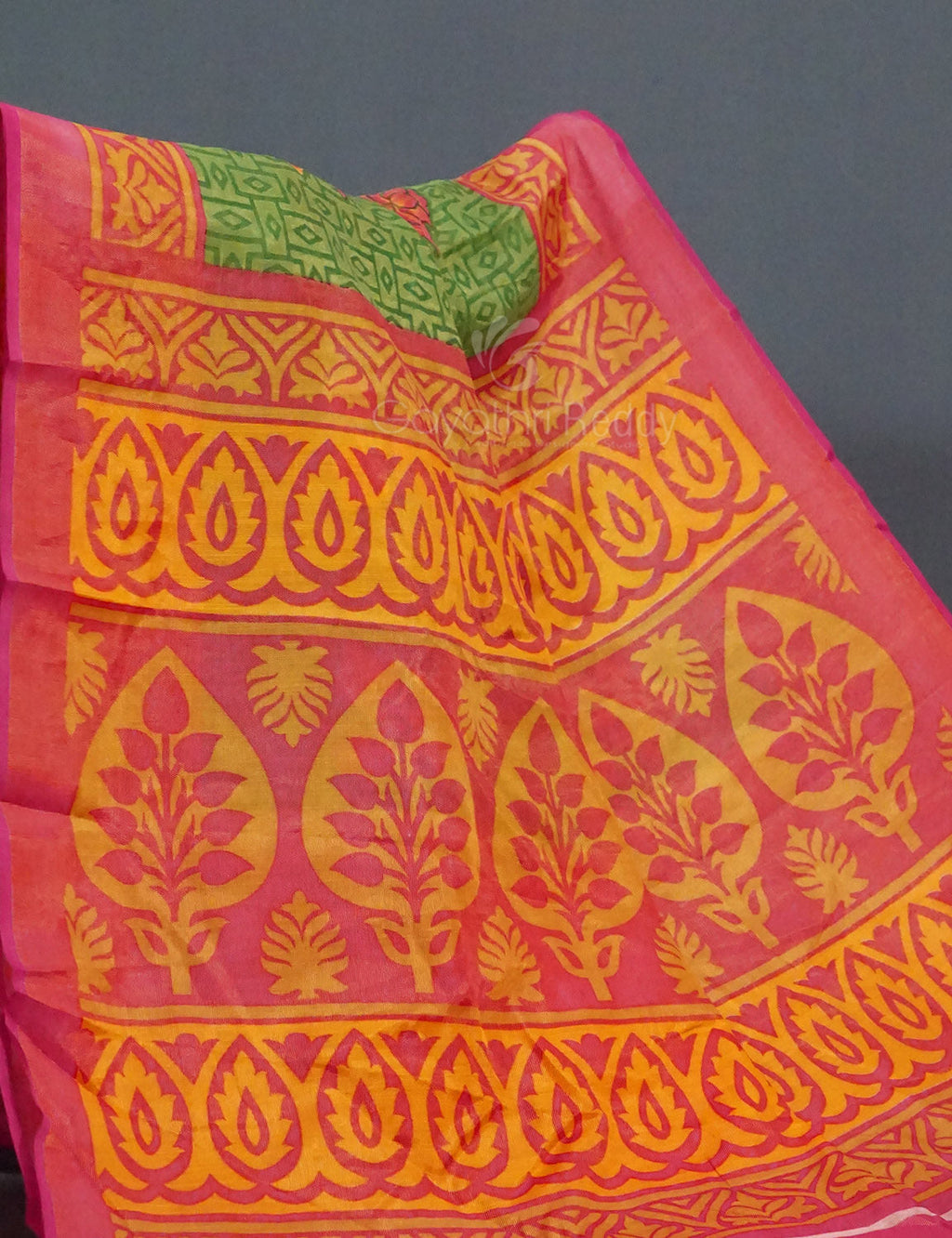 Leaf Green Colour With Baby Pink Blouse Cotton Brasso Saree By Gayathri Reddy Designer Studio | Grocsy