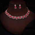 Tehzeeb Creations Pink Colour Ad Studded Necklace Jewellery Set With Matching Earrings For Women And Girls | Grocsy