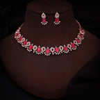 Tehzeeb Creations Pink Colour Ad Studded Necklace Jewellery Set With Matching Earrings For Women And Girls | Grocsy