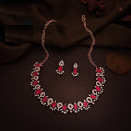 Tehzeeb Creations Pink Colour Ad Studded Necklace Jewellery Set With Matching Earrings For Women And Girls | Grocsy