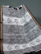 Black And White Colour Block Print Pure Kota Cotton Saree By Gayathri Reddy Designer Studio | Grocsy