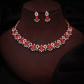 Tehzeeb Creations Red Colour Ad Studded Necklace Jewellery Set With Matching Earrings For Women And Girls | Grocsy