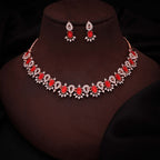 Tehzeeb Creations Red Colour Ad Studded Necklace Jewellery Set With Matching Earrings For Women And Girls | Grocsy