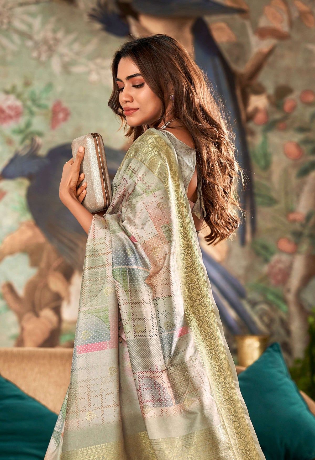 Anaita Grey Designer Digital Printed Soft Silk Saree With Blouse | Grocsy