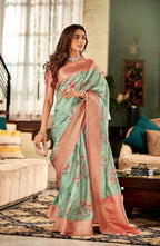 Anaita Green Designer Digital Printed Soft Silk Saree With Blouse | Grocsy