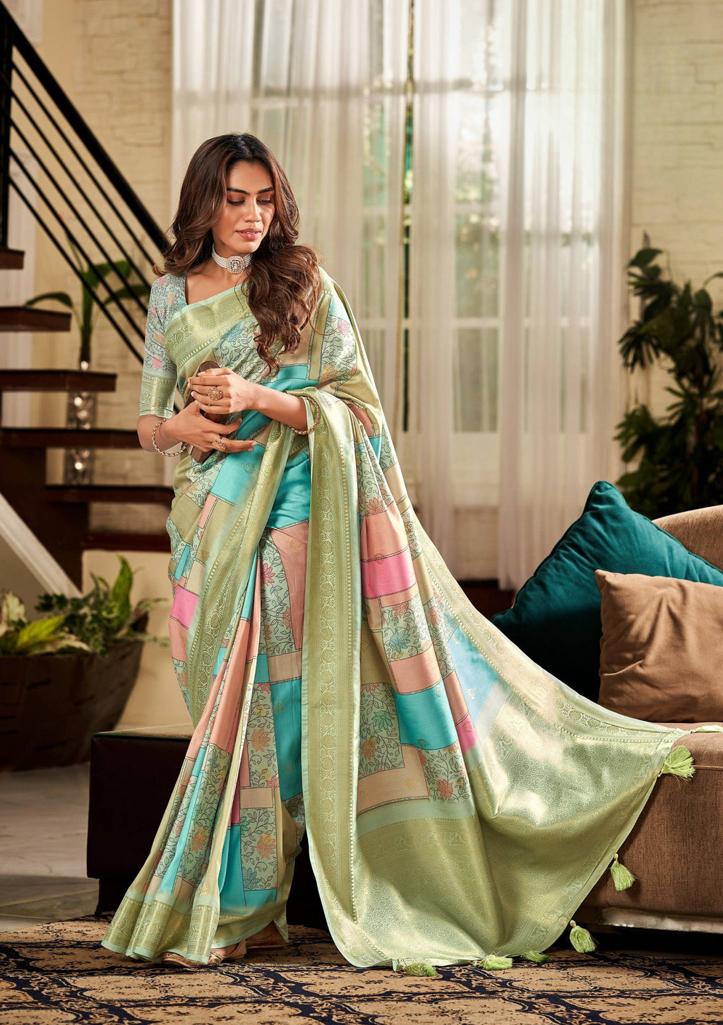 Anaita Multicolor Designer Digital Printed Soft Silk Saree With Blouse | Grocsy