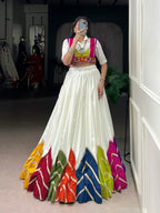 Lorenvalley Fashion White Rayon Multi Colour Patch With Lace Touch Up Lehenga Choli with Koti | Grocsy