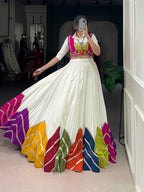 Lorenvalley Fashion White Rayon Multi Colour Patch With Lace Touch Up Lehenga Choli with Koti | Grocsy
