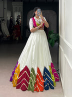 Lorenvalley Fashion White Rayon Multi Colour Patch With Lace Touch Up Lehenga Choli with Koti | Grocsy