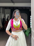 Lorenvalley Fashion White Rayon Multi Colour Patch With Lace Touch Up Lehenga Choli with Koti | Grocsy