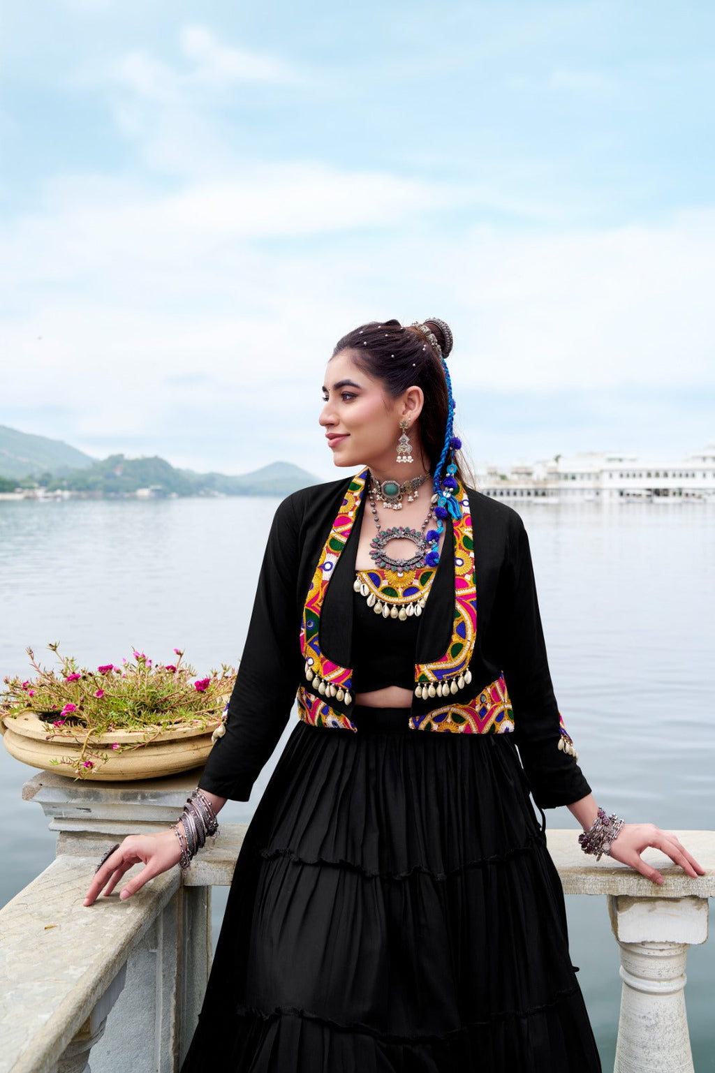Lorenvalley Fashion Black Pure Rayon Plain Frill Lehenga Choli with Koti | Grocsy
