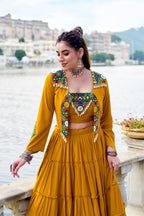 Lorenvalley Fashion Mustard Pure Rayon Plain Frill Lehenga Choli with Koti | Grocsy