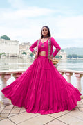 Lorenvalley Fashion Pink Pure Rayon Plain Frill Lehenga Choli with Koti | Grocsy
