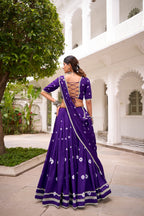Lorenvalley Fashion Purple Pure Chanderi Bandhej Print With Lace Touch Up Lehenga Choli with Dupatta | Grocsy