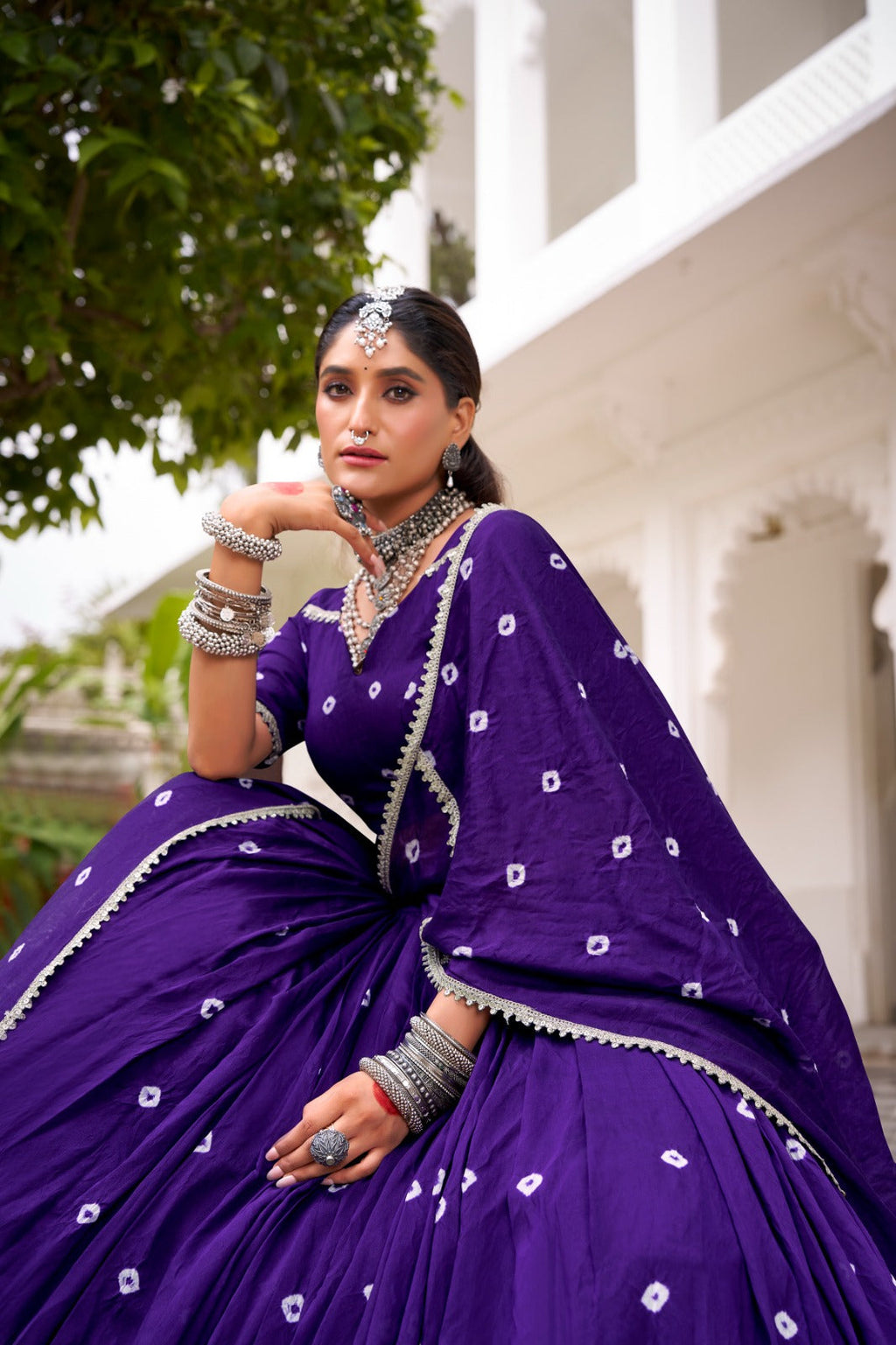 Lorenvalley Fashion Purple Pure Chanderi Bandhej Print With Lace Touch Up Lehenga Choli with Dupatta | Grocsy
