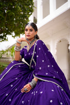 Lorenvalley Fashion Purple Pure Chanderi Bandhej Print With Lace Touch Up Lehenga Choli with Dupatta | Grocsy