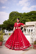 Lorenvalley Fashion Red Pure Chanderi Bandhej Print With Lace Touch Up Lehenga Choli with Dupatta | Grocsy