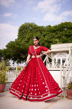Lorenvalley Fashion Red Pure Chanderi Bandhej Print With Lace Touch Up Lehenga Choli with Dupatta | Grocsy