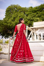 Lorenvalley Fashion Red Pure Chanderi Bandhej Print With Lace Touch Up Lehenga Choli with Dupatta | Grocsy